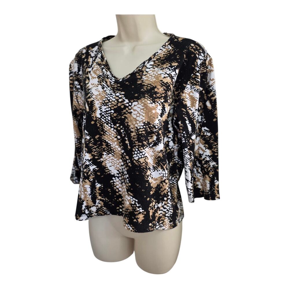 Anne Klein Women’s Large Snake Print V-Neck 3/4 Sleeve Stretch Blouse Top Soft - Picture 2 of 8